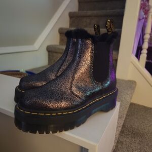Rare 2976 Faux Fur-Lined Metallic Platform Chelsea Boots 7 Dr. Martens